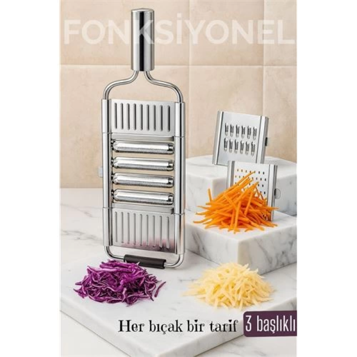 BFS Paslanmaz Çelik Sebze Rendesi – Değiştirilebilir 3 Bıçaklı, Çok Fonksiyonlu, Hızlı ve Pratik