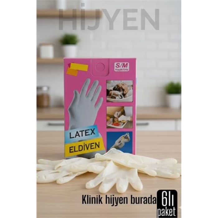 BFS 6lı KUTULU Latex Eldiven Hijyenik, Esnek ve Çok Amaçlı Kullanım İçin