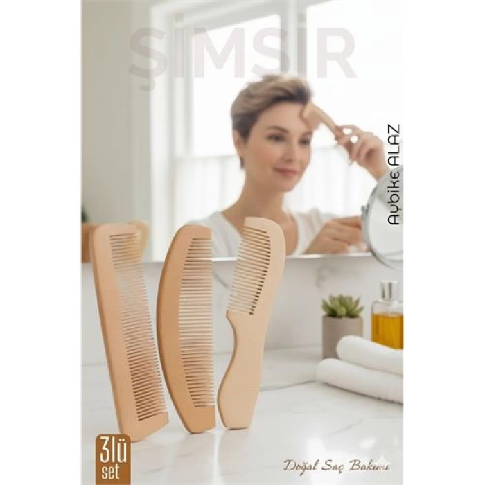 BFS 3 lü Doğal Şimşir Ahşap Tarak Seti– 16 cm, Anti-statik, Kepek Karşıtı ve El Yapımı