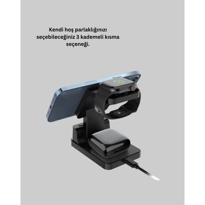 Kablosuz Şarjlı Dijital Masa Saati – 3 Parlaklık Seviyeli LED, Hızlı Şarj, Apple Uyumlu