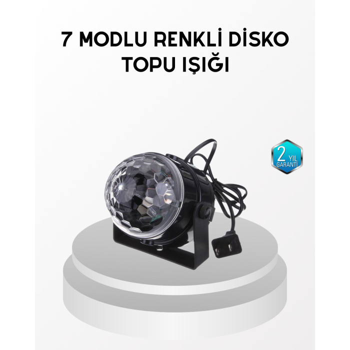 7 Renk Modlu Müzik Sensörlü Disko Topu – LED Işıklı Parti Aydınlatması