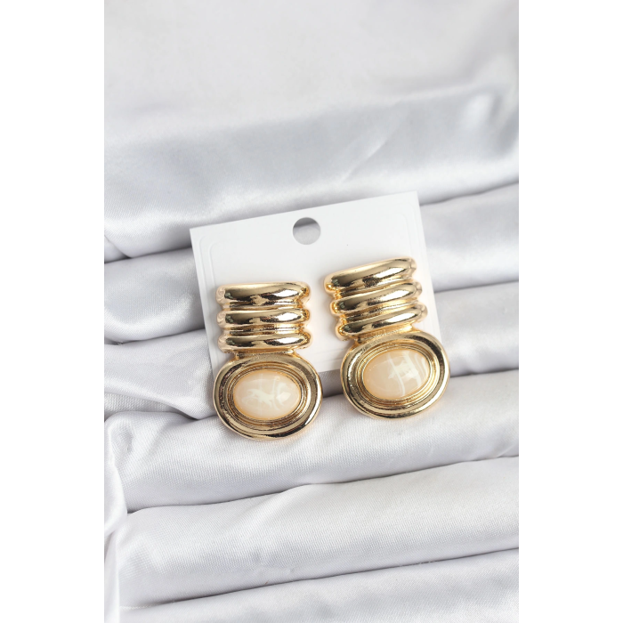 BFS Pirinç Gold Krem Renk Vintage Kadın Küpe