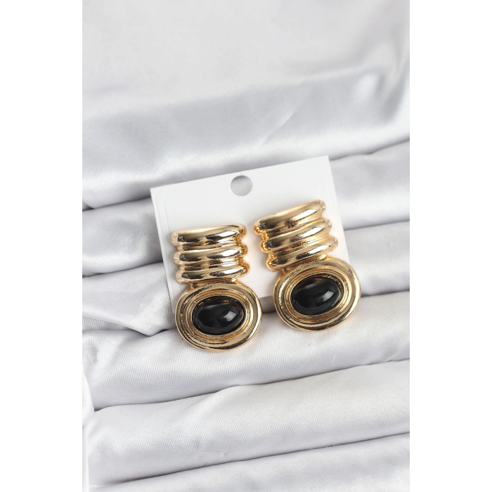 BFS Pirinç Gold Siyah Renk Vintage Kadın Küpe
