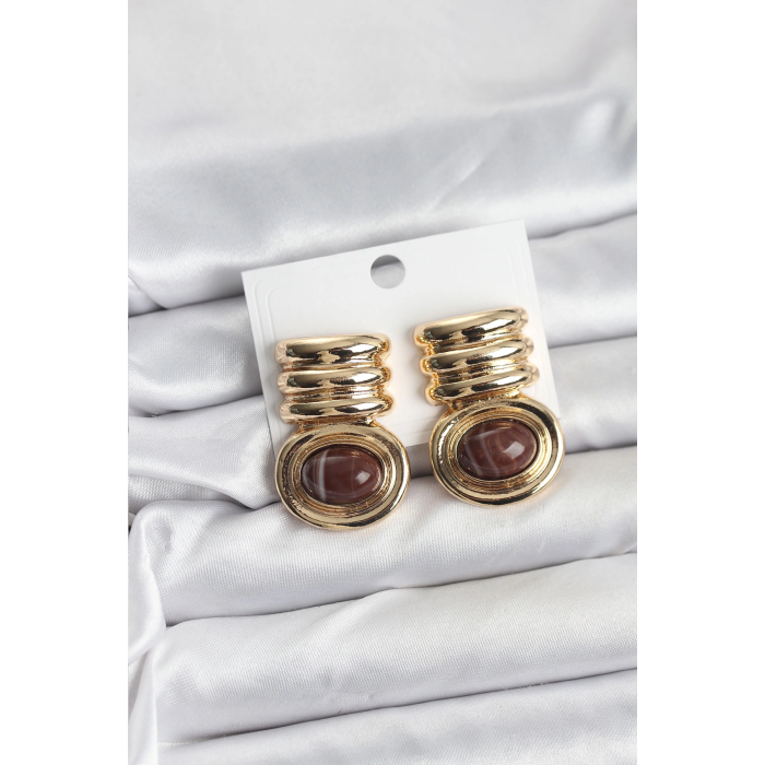 BFS Pirinç Gold Kahverengi Renk Vintage Kadın Küpe