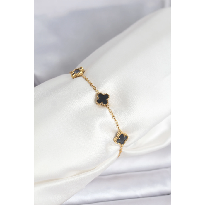 BFS 316L Çelik Gold Renk Siyah Baby Boy Yonca Bileklik