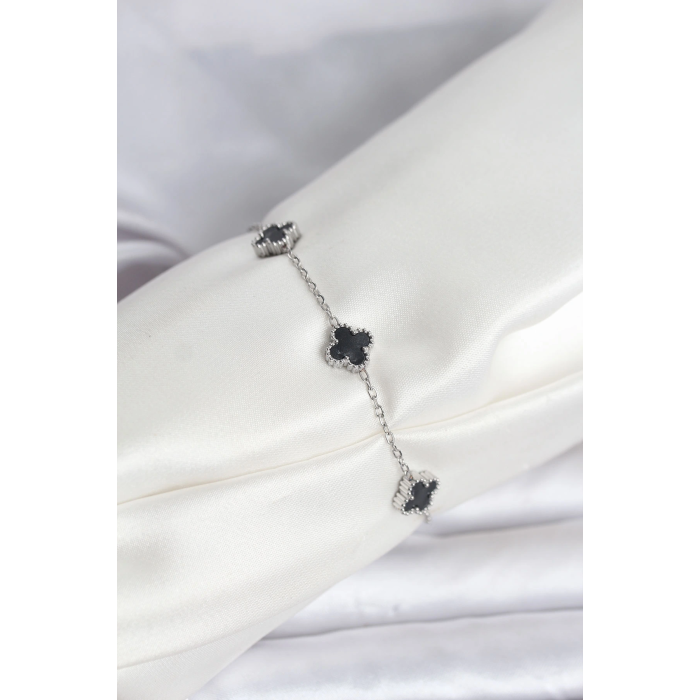 BFS 316L Çelik Gümüş Renk Siyah Baby Boy Yonca Bileklik