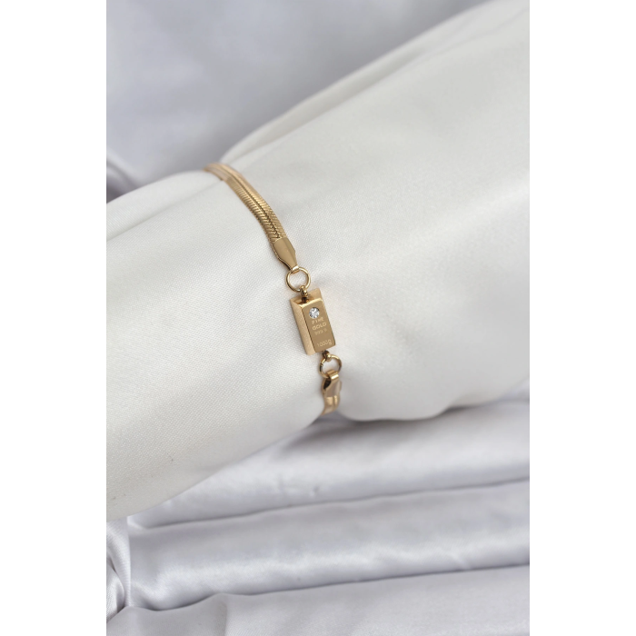 BFS 316L Çelik Gold Renk Külçe Altın Model Kadın Bileklik