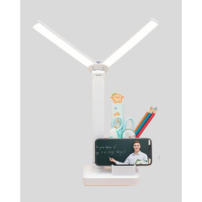 Kalemlik ve Telefon Standlı Masa Lambası – Kısılabilir LED Işık, Göz Dostu Tasarım