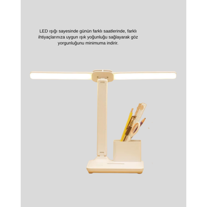 Kısılabilir LED Masa Lambası – Kalemlik ve Telefon Standlı, Göz Yormayan Işık