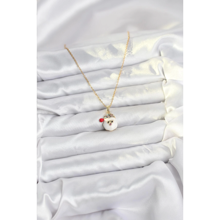 BFS 316L Çelik Zincir Gold Renk Şapkalı Kardan Adam Kafası Model Yılbaşı Temalı Kadın Kolye