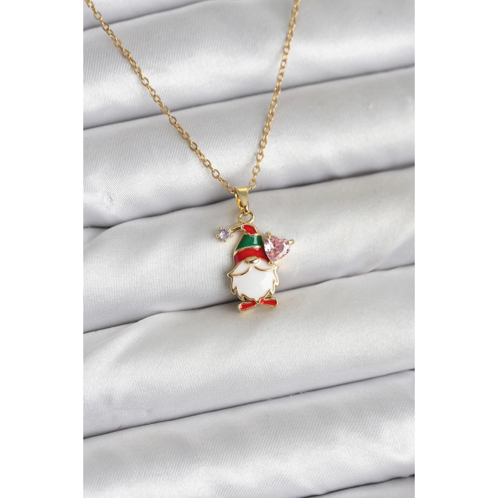 BFS 316L Çelik Zincir Gold Renk Yılbaşı Teması Kadın Kolye