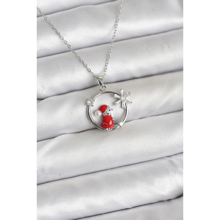 BFS 316L Çelik Zincir Gümüş Zirkon Taşlı Yılbaşı Tema Kadın Kolye