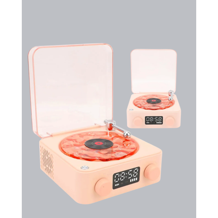 3-ü-1 Gece Işığı Bluetooth Hoparlör ve Dijital Saat Vintage Plak Çalar Tasarımlı