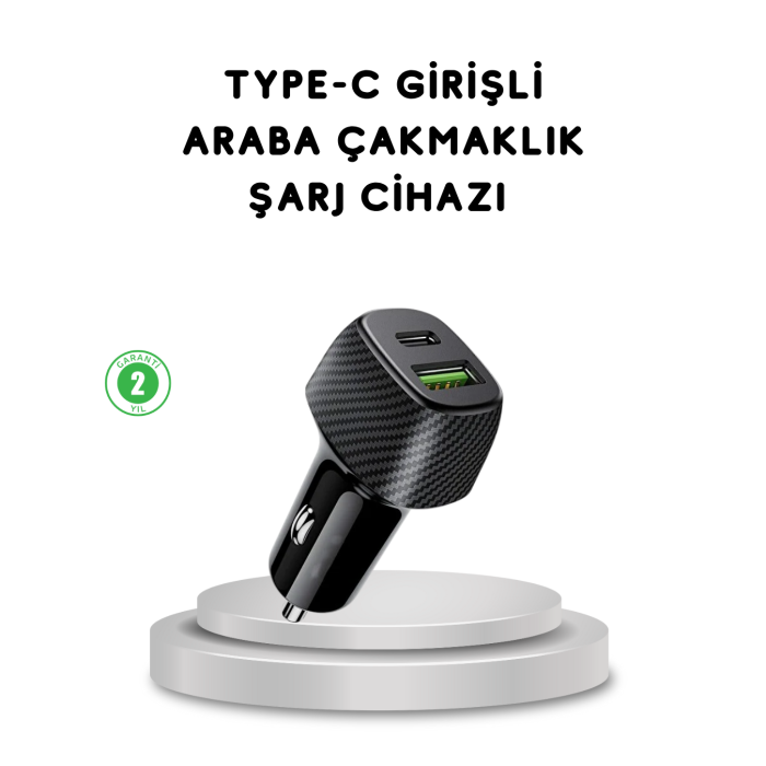 38W Araç Şarj Cihazı Type-C PD USB Hızlı Şarj Çift Port