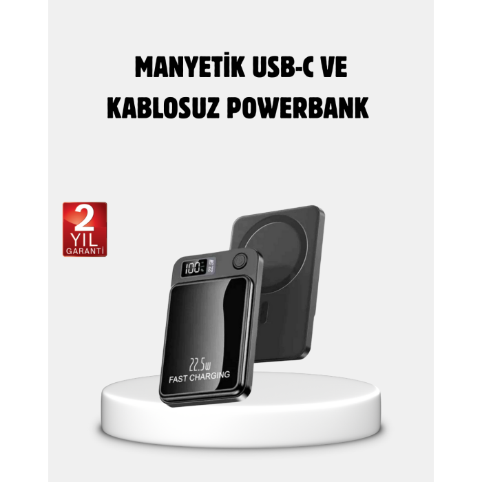 Manyetik Powerbank 15W Wireless Hızlı Şarj LED Ekranlı