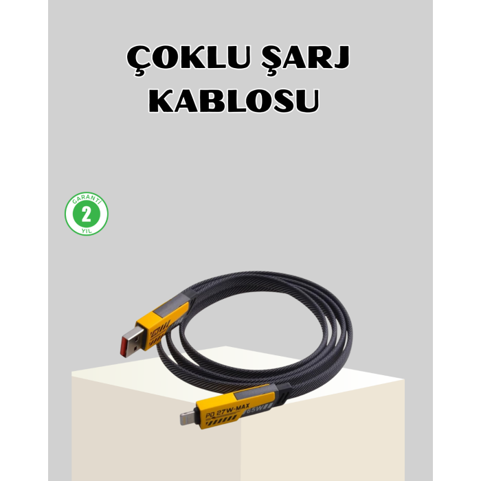 65W Çoklu Şarj Kablosu 4’ü 1 Arada Örgülü Hızlı Veri Aktarım USB-C USB-A