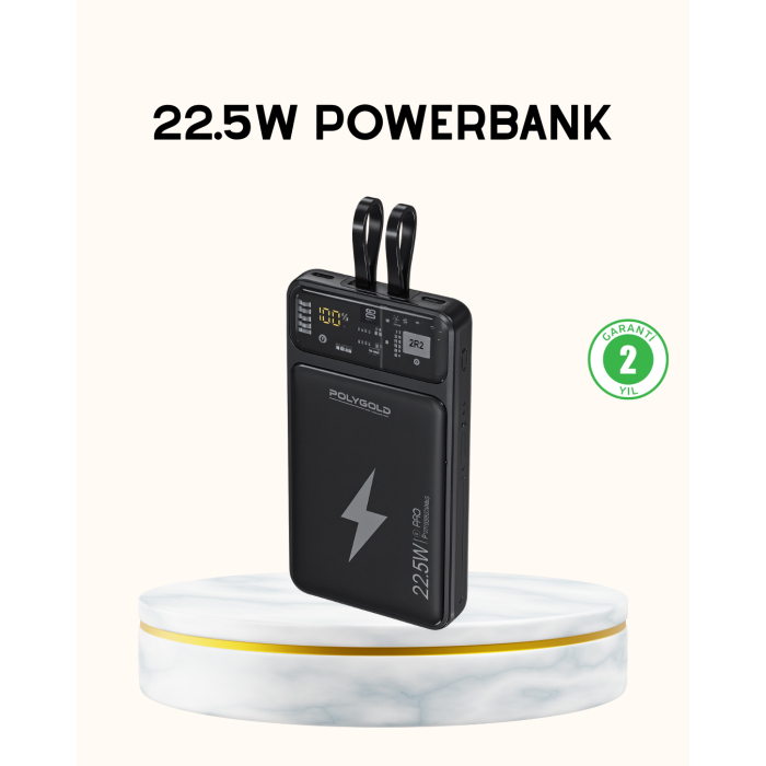 Powerbank Hızlı Şarj 10000 mAh Dahili Kablo