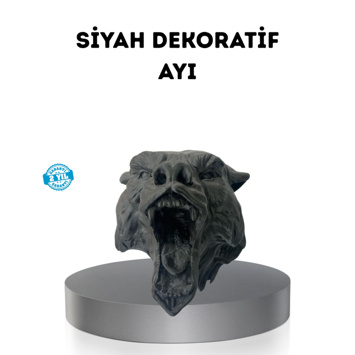Ayı Tasarım Siyah 3D Duvar Heykeli