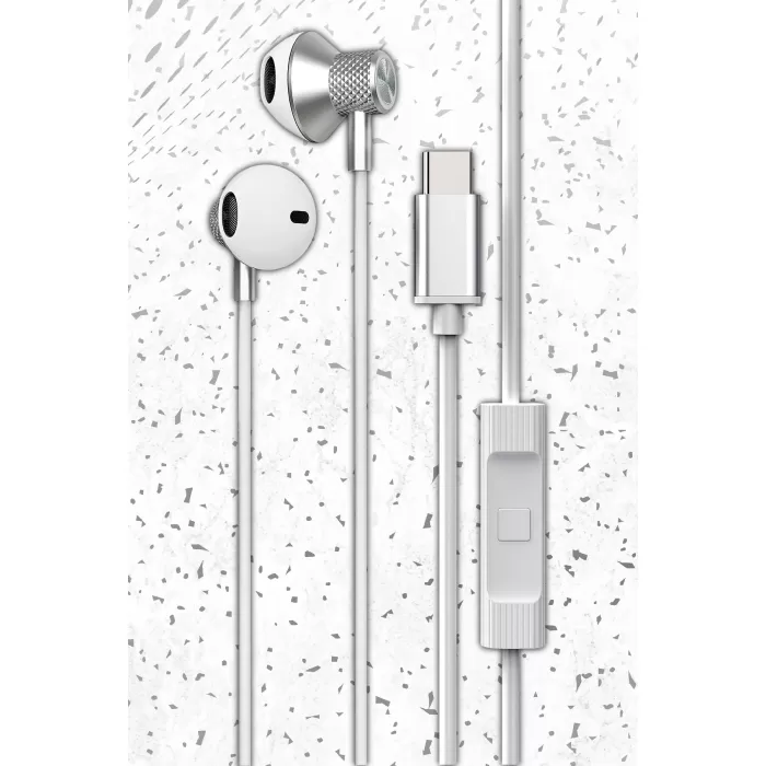 Newface LS-730 1.2M iPhone 15 Serisi ile Uyumlu Type-C Kablolu Kulaklık - Gümüş