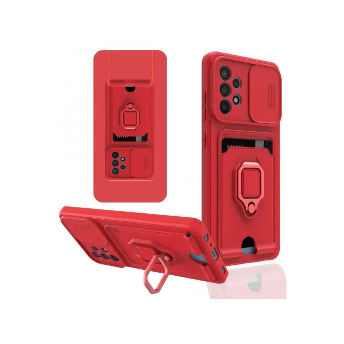 Newface Samsung Galaxy A52 Kılıf Zuma Kartvizitli Yüzüklü Silikon - Kırmızı