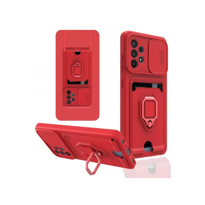 Newface Samsung Galaxy A52 Kılıf Zuma Kartvizitli Yüzüklü Silikon - Kırmızı