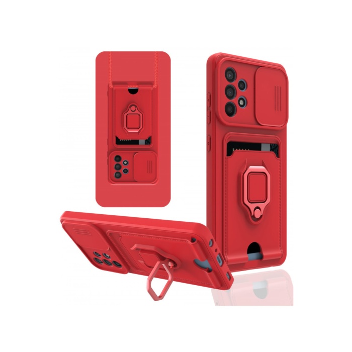 Newface Samsung Galaxy A52 Kılıf Zuma Kartvizitli Yüzüklü Silikon - Kırmızı