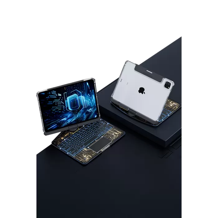 Newface JP12.9 iPad Pro 12.9 (2022) Kılıf Vales Dönen Ledli Klavyeli Tablet Kılıfı - Siyah