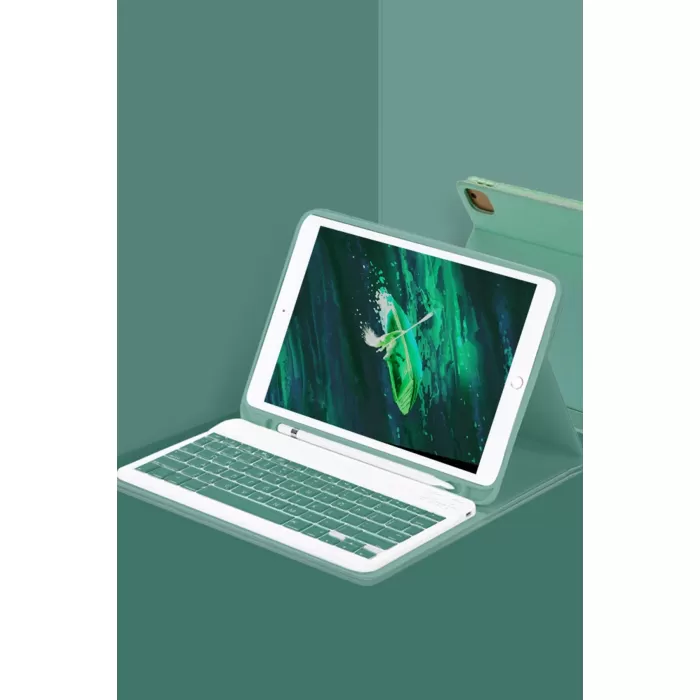 Newface Samsung Galaxy X910 Tab S9 Ultra 14.6 Kılıf KC01 Smart Klavyeli Tablet Kılıfı - Koyu Yeşil