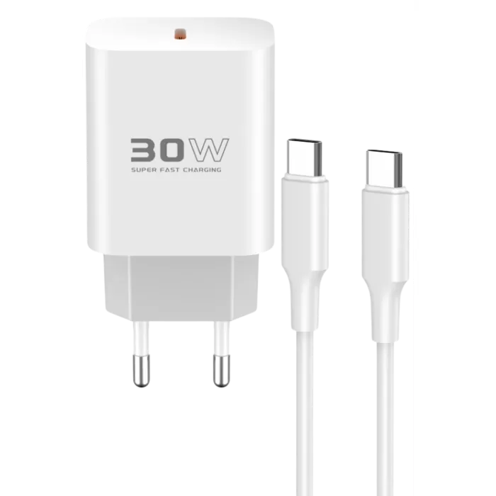 Konfulon C87C 30W Type-C Çıkışlı Ekstra DL51 1M Type-C to Type-C Kablolu PD Şarj Cihazı - Beyaz