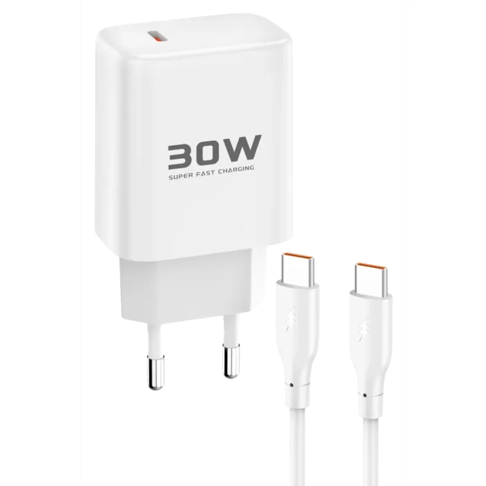 Joko JK89 30W Type-C Çıkışlı Ekstra DC67 1M Type-C to Type-C Kablolu PD Şarj Cihazı - Beyaz