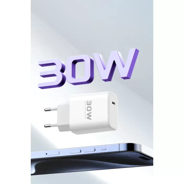 Joko JK89 30W Type-C Çıkışlı Ekstra DC67 1M Type-C to Type-C Kablolu PD Şarj Cihazı - Beyaz