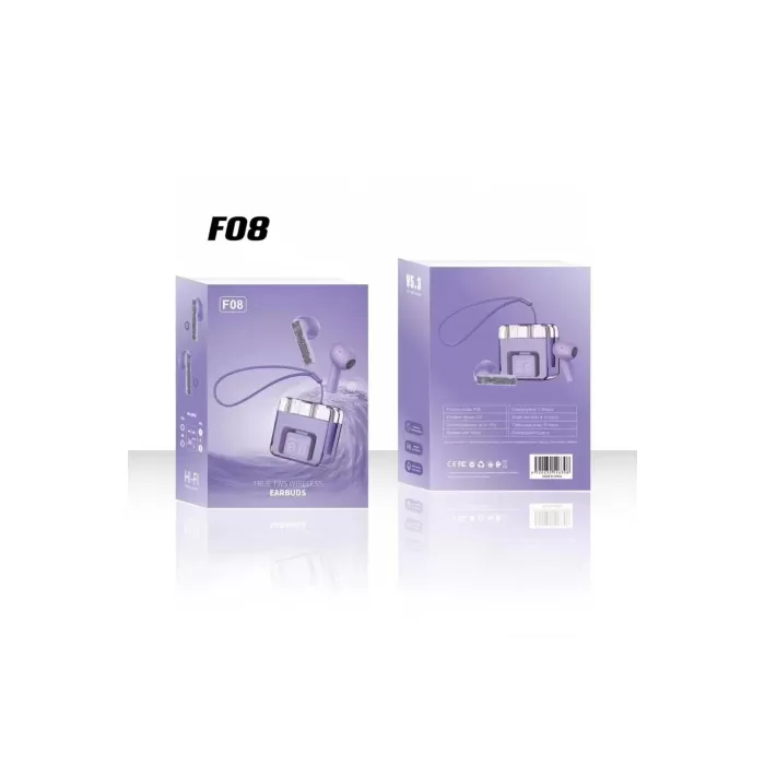 Karler Bass F08 Dijital Şarj Göstergeli TWS Bluetooth Kulaklık - Mor