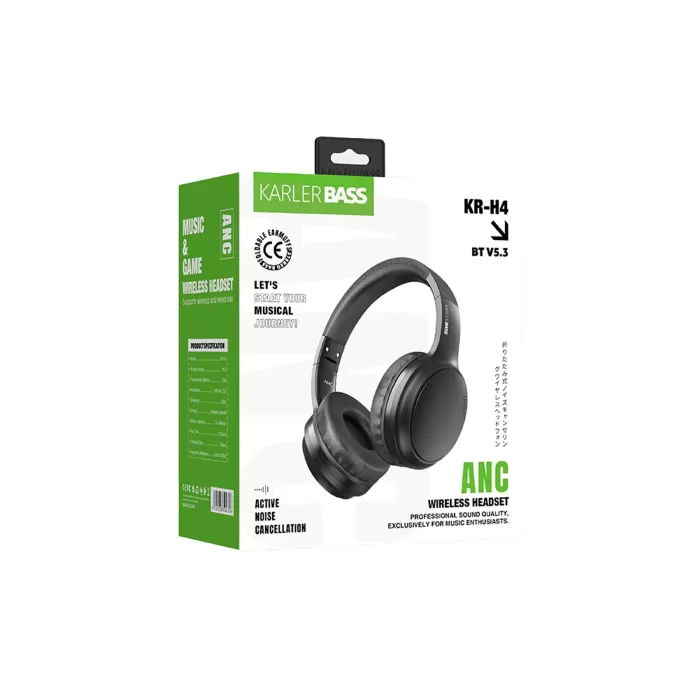 Karler Bass KRH4 Aktif Gürültü Engelleyici Özellikli Kafaüstü Kablosuz Bluetooth Kulaklık - Siyah