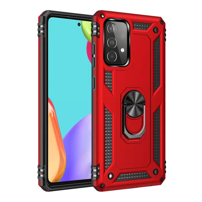 Newface Samsung Galaxy A52 Kılıf Sofya Yüzüklü Silikon Kapak - Kırmızı