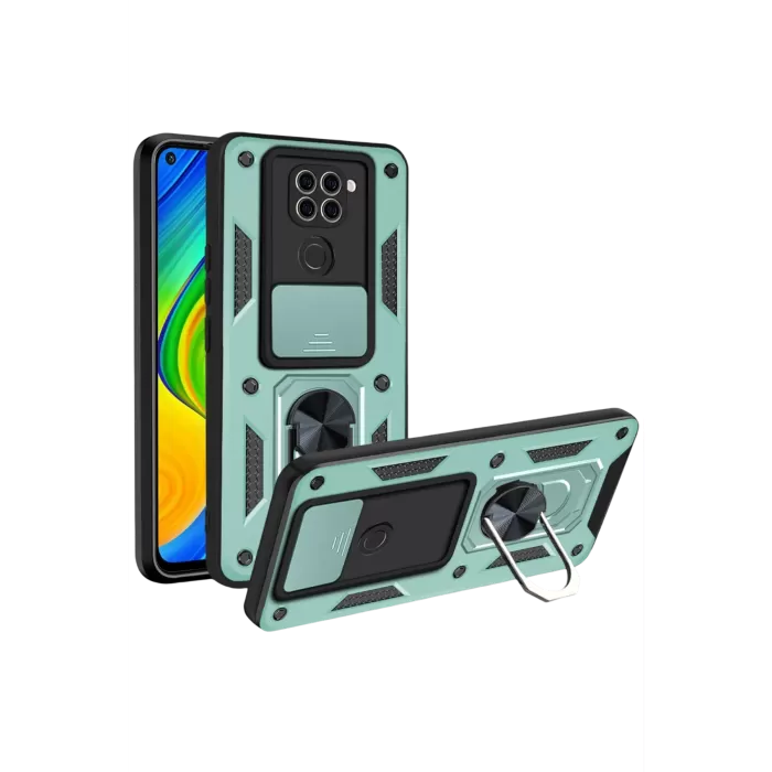 Newface Xiaomi Redmi Note 9 4G Kılıf Pars Lens Yüzüklü Silikon - Yeşil