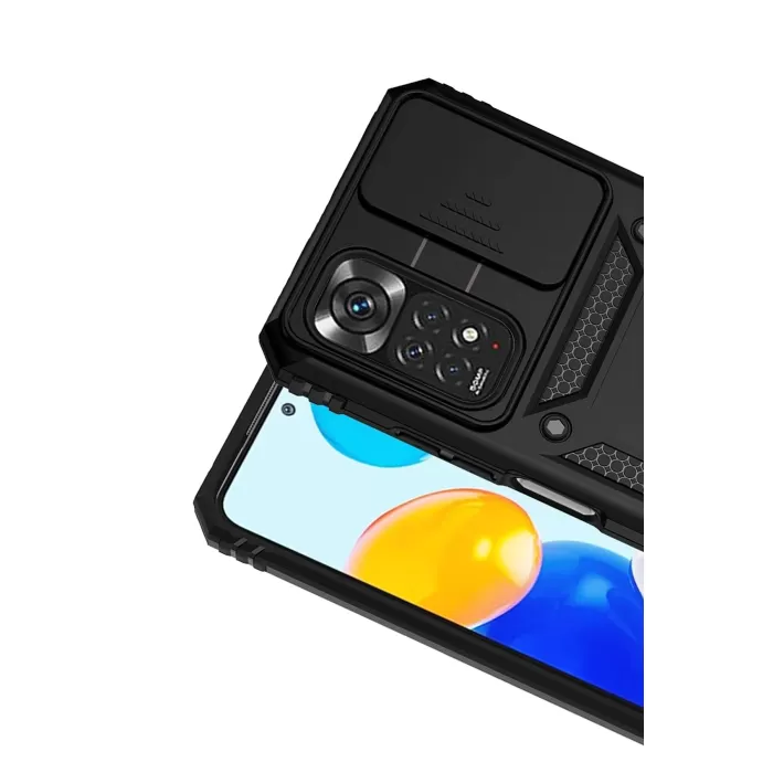 Newface Xiaomi Redmi Note 11 Pro Kılıf Pars Lens Yüzüklü Silikon - Siyah