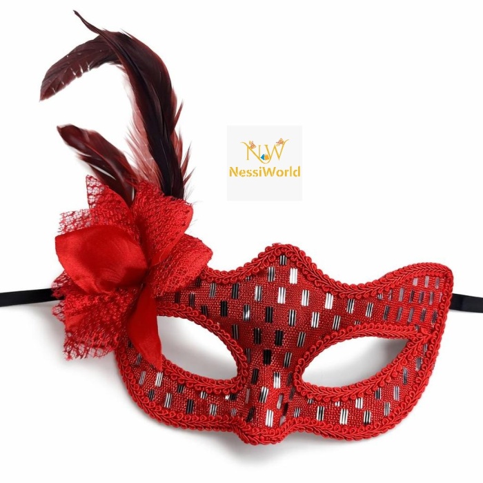 Kırmızı Tüylü Balo Maskesi Kadın Parti Aksesuarı