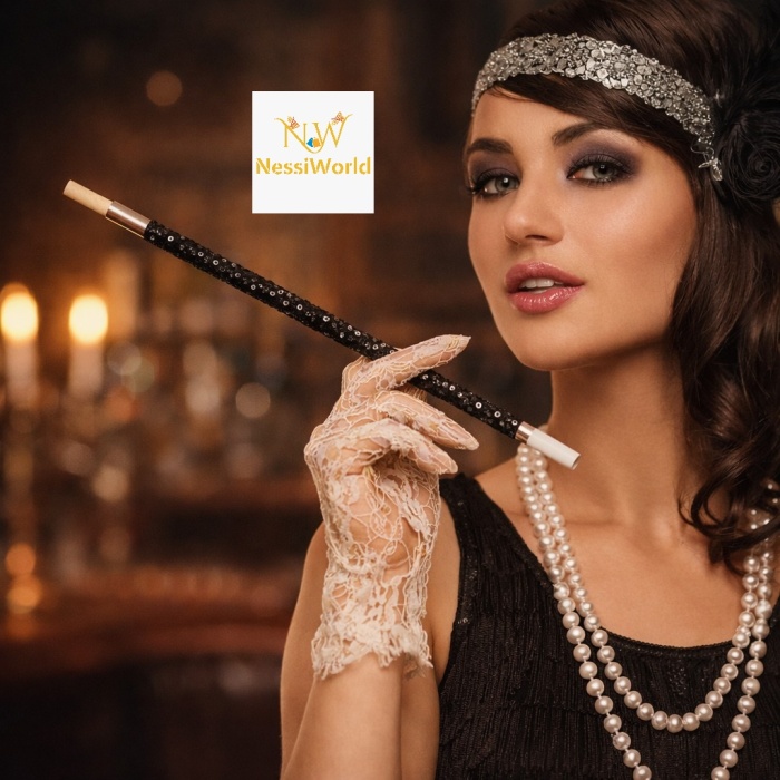 30 cm Siyah Payetli Sigara Tutacağı – 1920’ler Gatsby Parti Aksesuarı