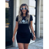 Kadın Kısa Kollu Queen Baskı Iki Iplik Mini Elbise