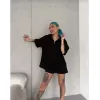 Unisex Yarım Fermuarlı Düz Oversize T-Shirt - Siyah