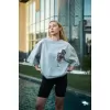 Unisex Bisiklet Yaka Baskılı Oversize T-Shirt - Boyalı Gri