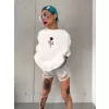 Unisex Bisiklet Yaka Baskılı Oversize T-Shirt - Beyaz