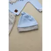 Minik Dino Nakışlı Şapkalı Uzun Kollu Sweat 3lü Kız-erkek Bebek Takımı Mavi
