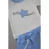 Full Star Nakışlı Şapkalı Uzun Kollu Sweat 3lü Erkek Bebek Takımı Mavi