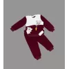 Sallanan Balık Nakışlı Kuzu Kumaş Sweat Pantolon Uzun Kollu Kız Erkek 2 Li Takımı Bordo