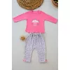 Full Star Nakışlı Şapkalı Uzun Kollu Sweat 3lü Erkek Bebek Takımı Fuşya