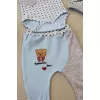 Romantik AAyıcık Nakışlı Şapkalı Uzun Kollu Zıbınlı 3lü Kız-erkek Bebek Takımı Mavi