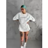 Unisex Bisiklet Yaka Baskılı Oversize T-Shirt - Beyaz