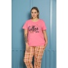 Moda Çizgi Kadın %100 Pamuk Kısa Kol Büyük Beden Pijama Takım  156