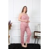 Moda Çizgi Kadın Büyük Beden Somon İp Askılı Pijama Takım  198